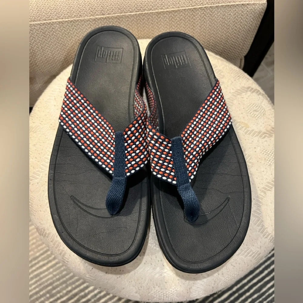 Fitflops with red white and blue strap size 10